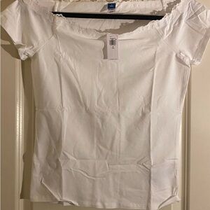 Old Navy White Off-Shoulder Lace Trim Crop Top